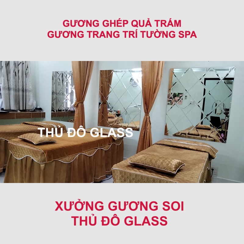 Gương ghép quả trám trang trí tường Spa