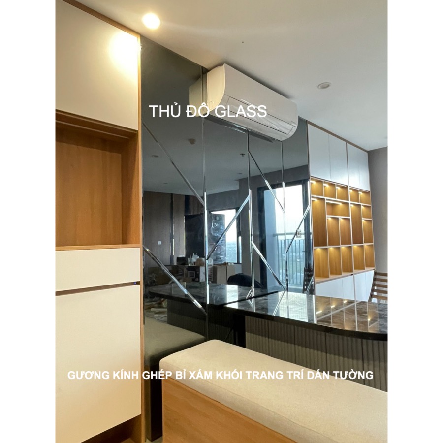 Gương kính ghép Bỉ màu xám khói trang trí dán tường phòng khách