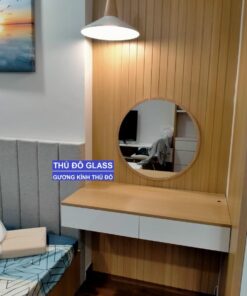 Gương tròn ốp gỗ bàn trang điểm đẹp